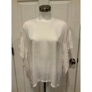 IRO White Lightweight Shirt W/ Short Flutter Sleeves, Size 36 (FR) Small, NWT!